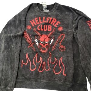 Netflix Stranger Things Hellfire Club Sweatshirt Med Mineral Wash Grey Red